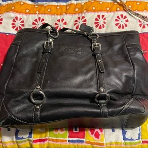 Black leather Coach tote bag